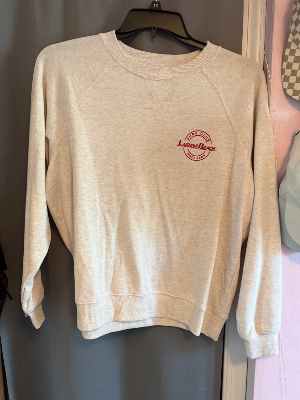 LC Lauren Conrad Cream Crewneck Sweatshirt with Red Laguna Beach Logo